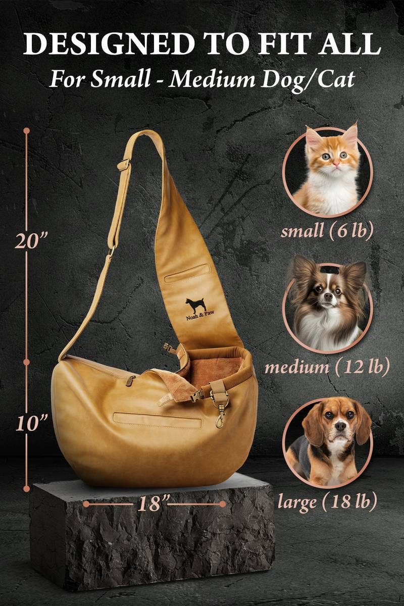 NOAH AND PAW LLC - Dog Sling Carrier Camel Leather - Zipper