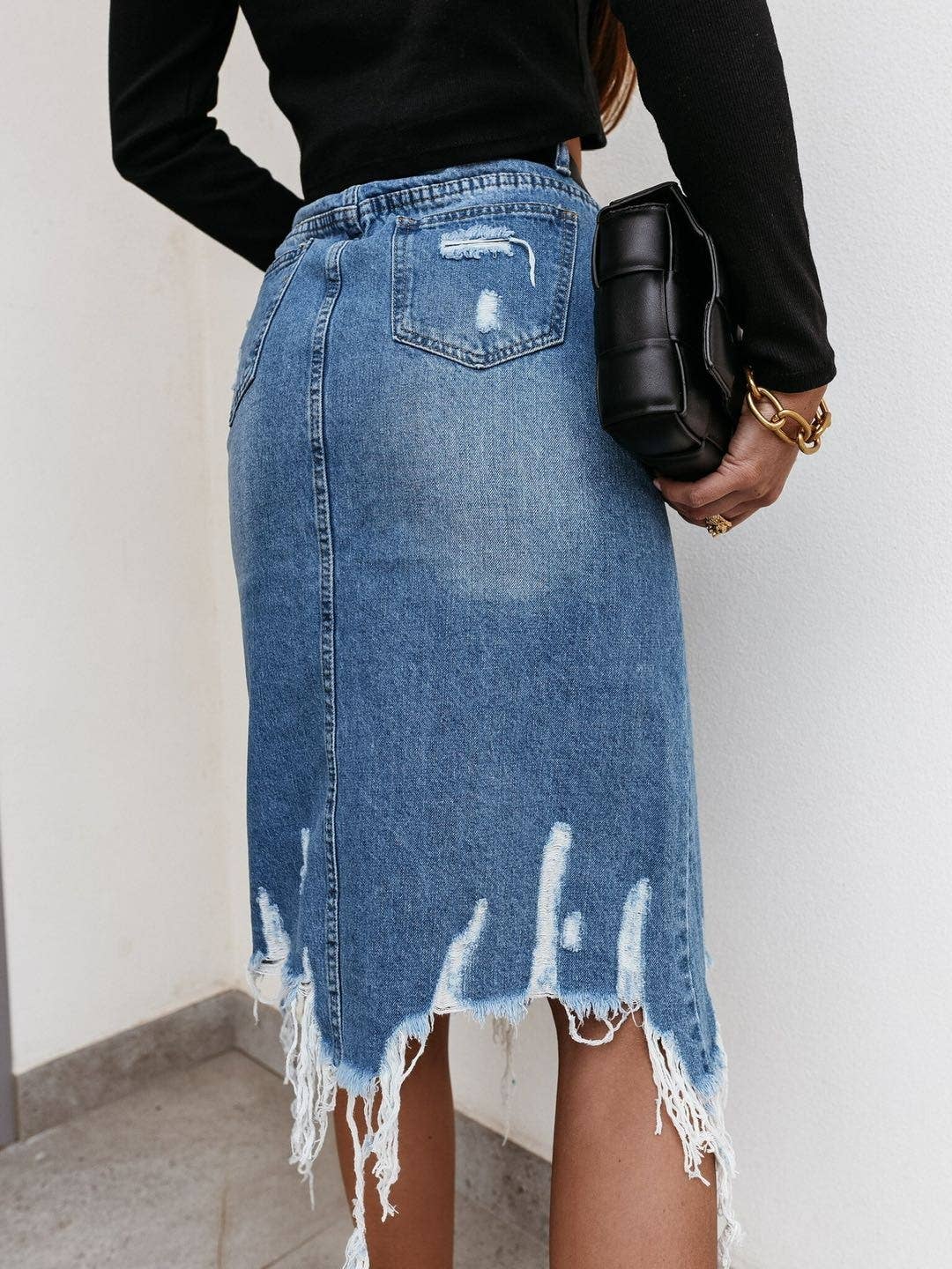 Miss Sparkling - Distressed denim midi skirt