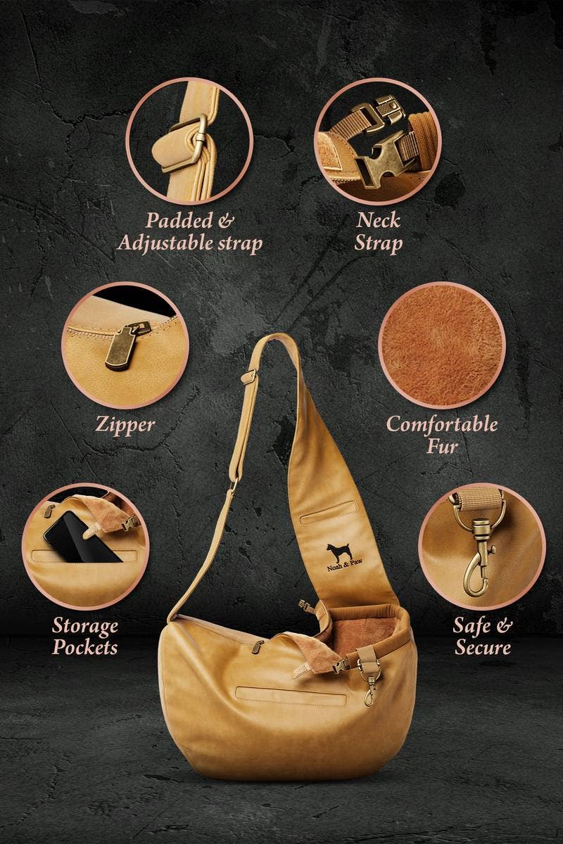 NOAH AND PAW LLC - Dog Sling Carrier Camel Leather - Zipper
