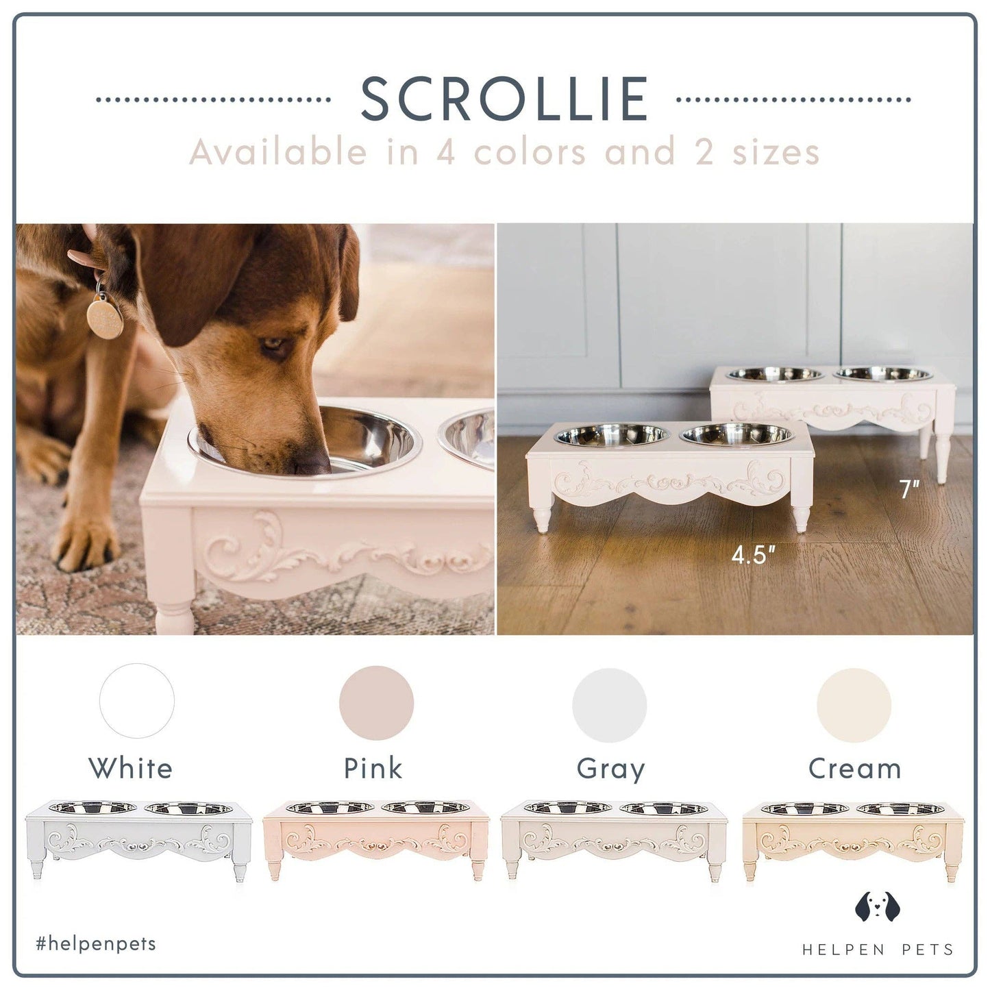 Helpen Pets - Scrollie Dog or Cat Elevated Pet Feeder