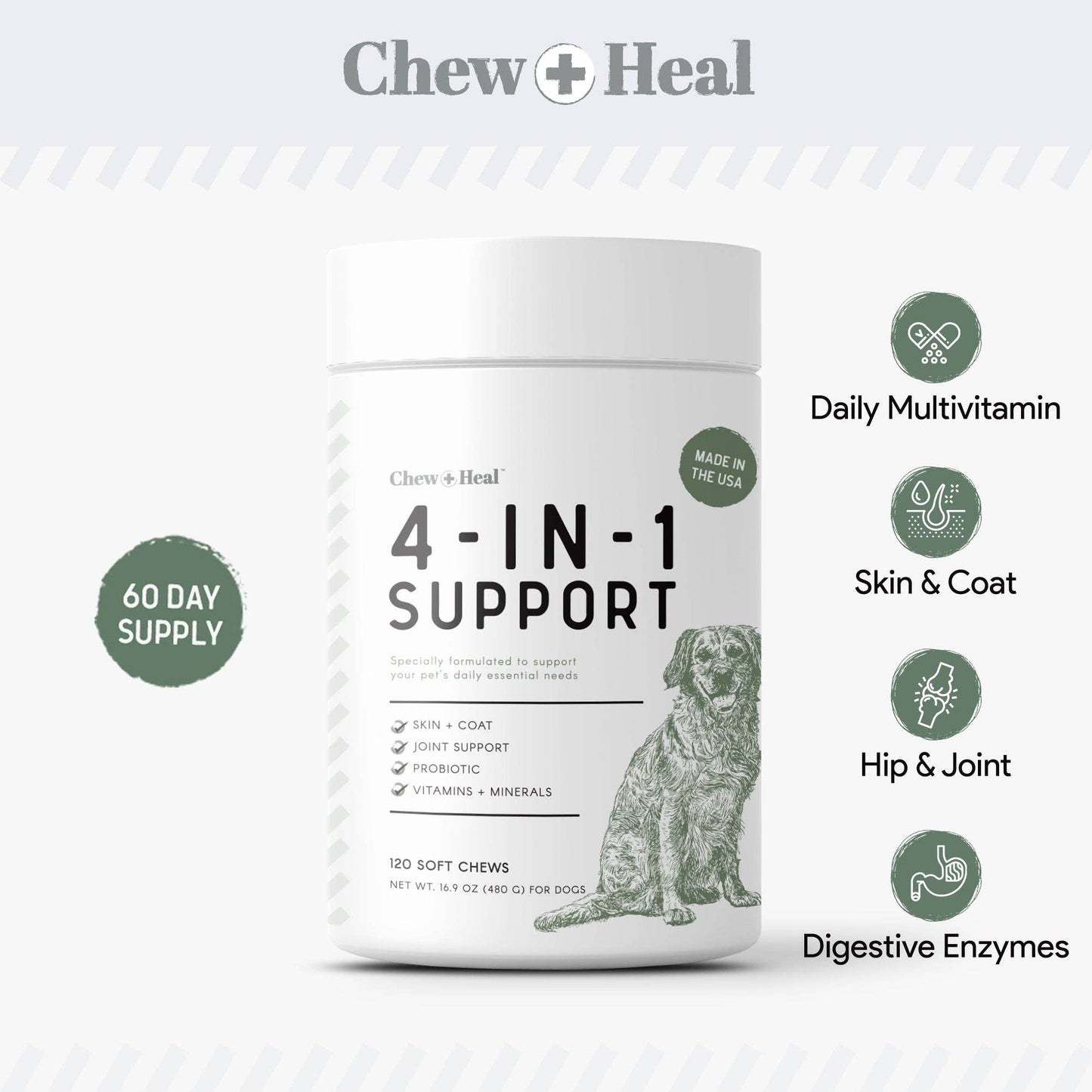 Chew + Heal - 4-IN-1 Support Pet Supplement for Cats/Dogs