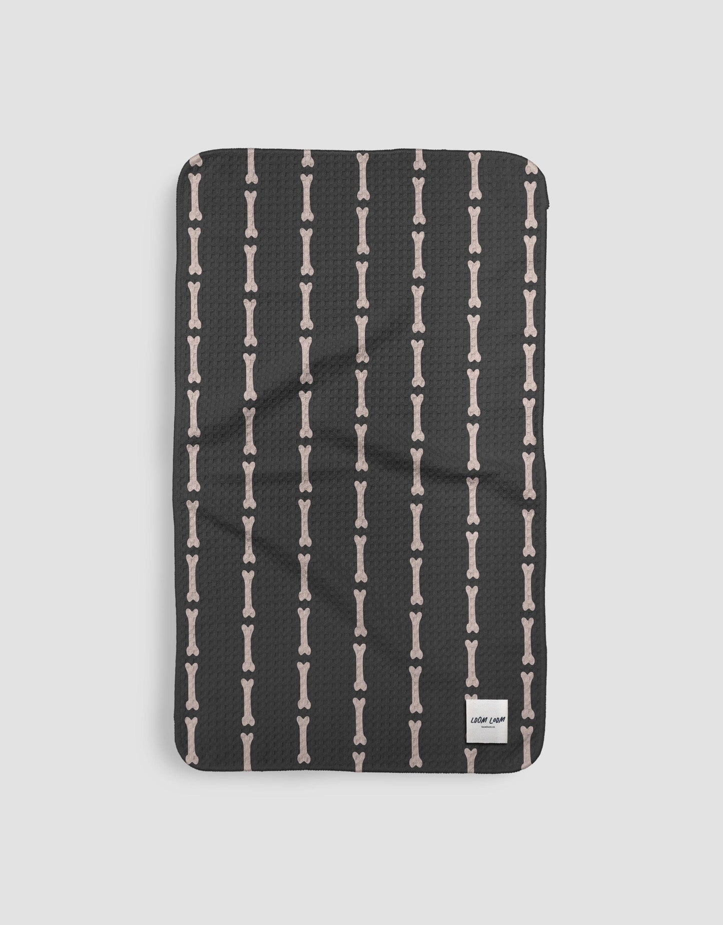 Loom Loom - Loom Loom Kitchen Tea Towel - Black White Bones Stripes Halloween Pattern Print Eco Microfiber Waffle Woven Towel