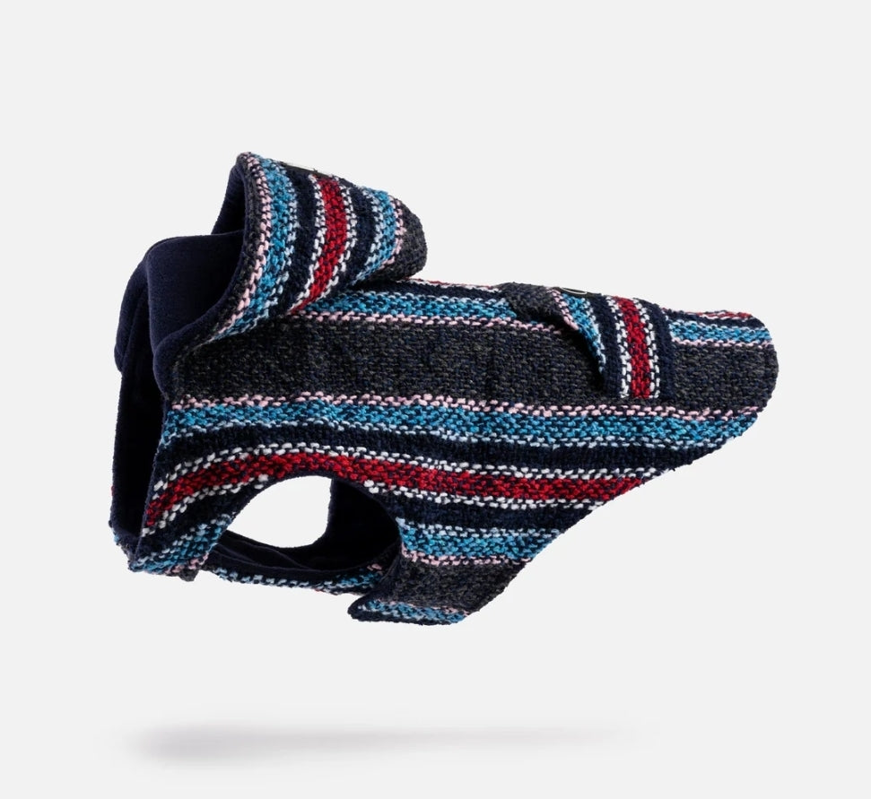 🌊 Baja Dog Poncho – Warm & Stylish Southwestern-Inspired Jacket with Poop Bag Pocket (Navy)