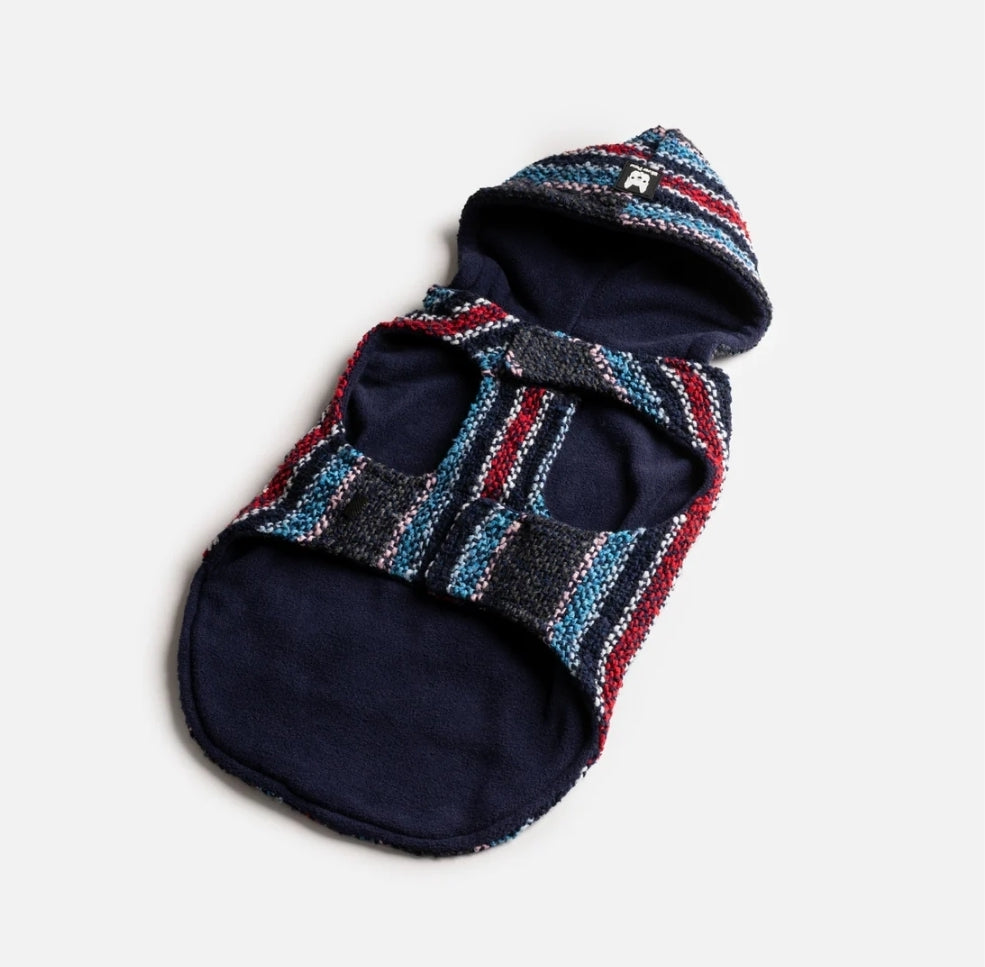 🌊 Baja Dog Poncho – Warm & Stylish Southwestern-Inspired Jacket with Poop Bag Pocket (Navy)
