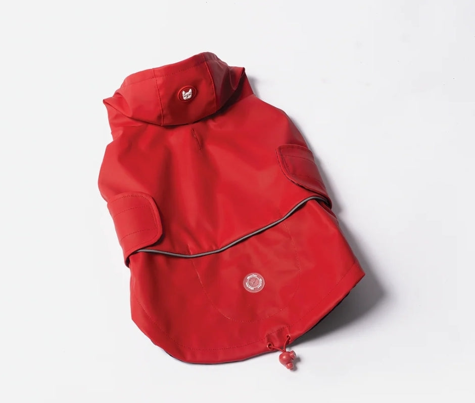 Aden 2.0 Dog Raincoat Red – Stylish, Waterproof, Adjustable, with Reflective Piping & Sun Alert Patch