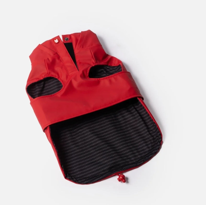 Aden 2.0 Dog Raincoat Red – Stylish, Waterproof, Adjustable, with Reflective Piping & Sun Alert Patch