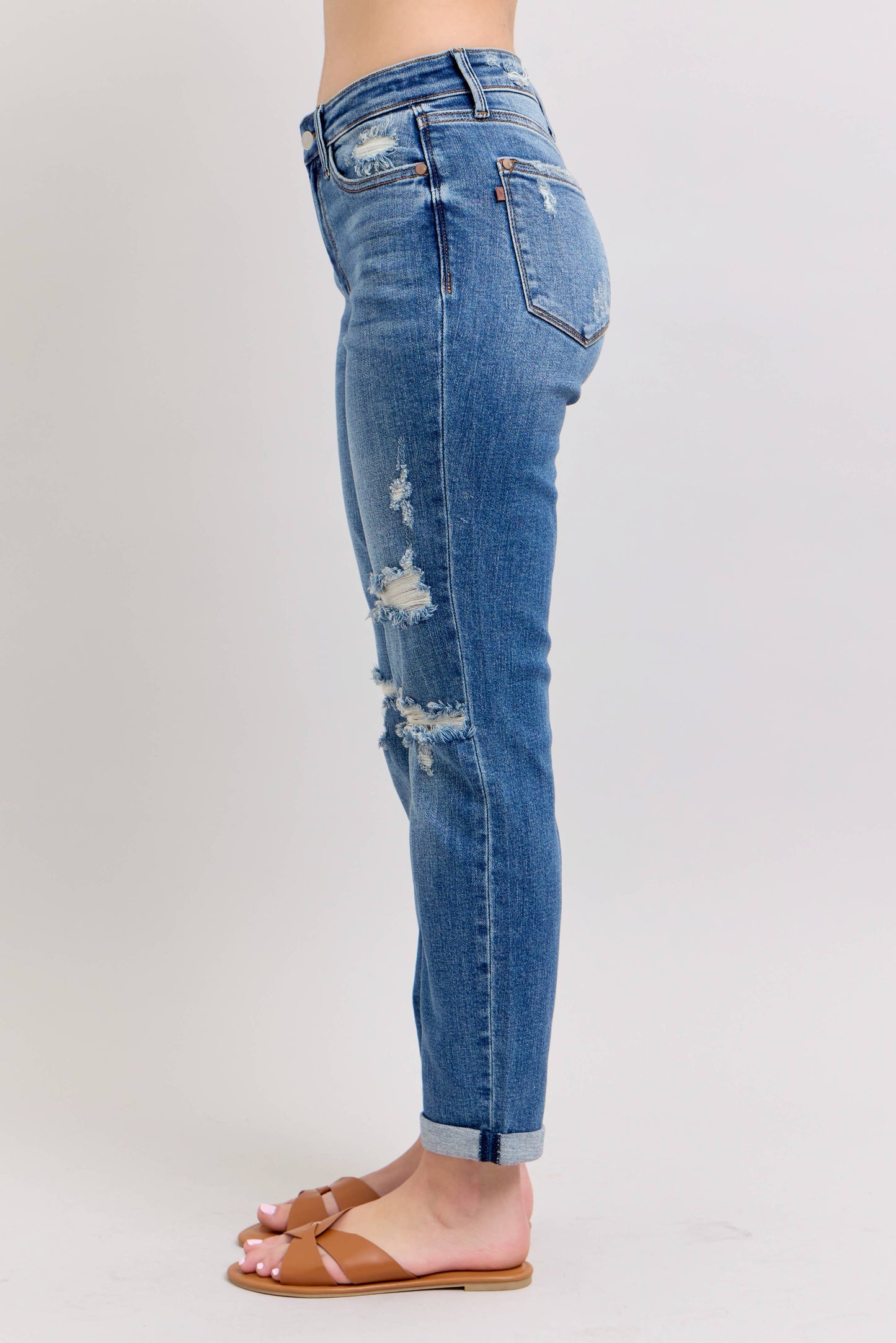 Judy Blue Jeans - Mid Rise Vintage Wash Boyfriend Fit W/ Distressed
