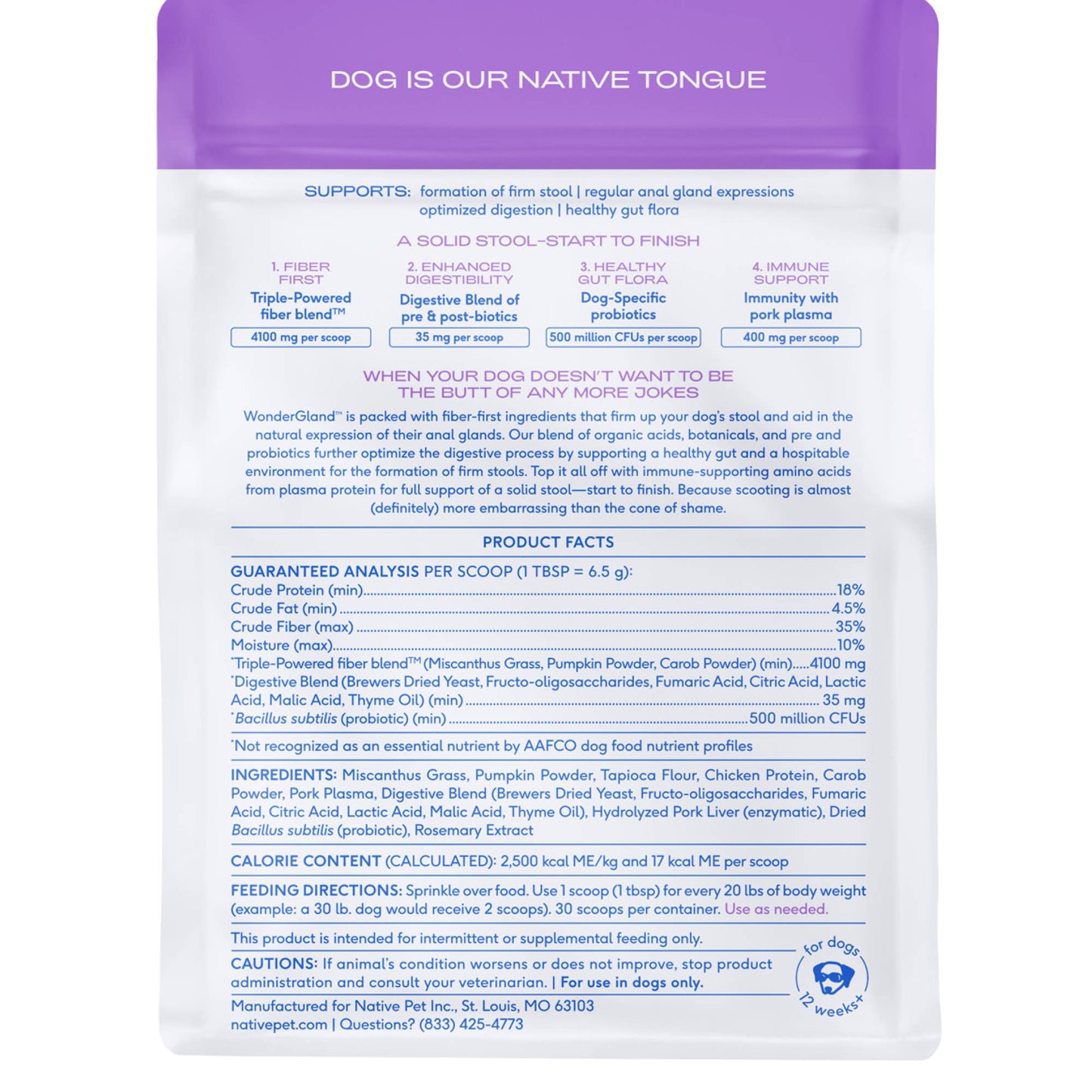 Native Pet - WonderGland Anal Gland Pumpkin Fiber & Digestive Supplement