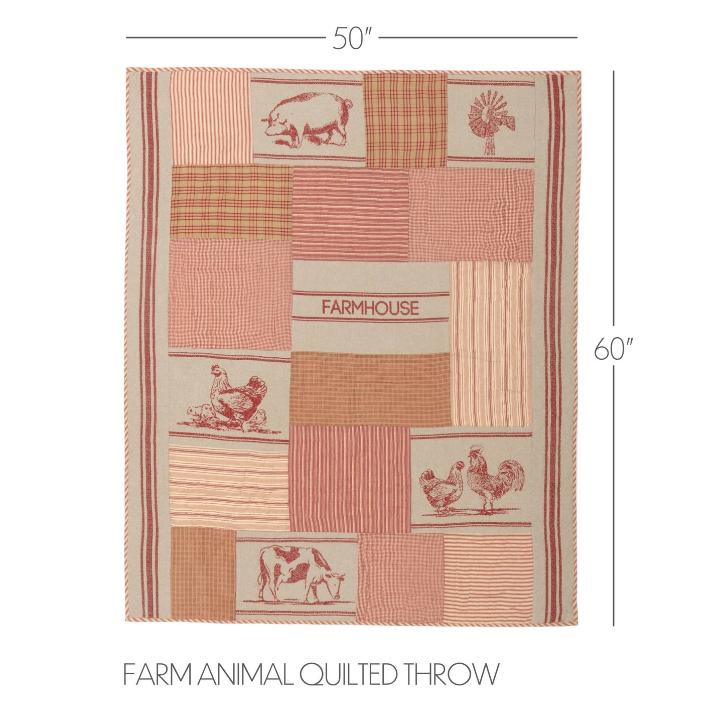 VHC Brands - Sawyer Mill Red Farm Animal Quilted Throw 50x60