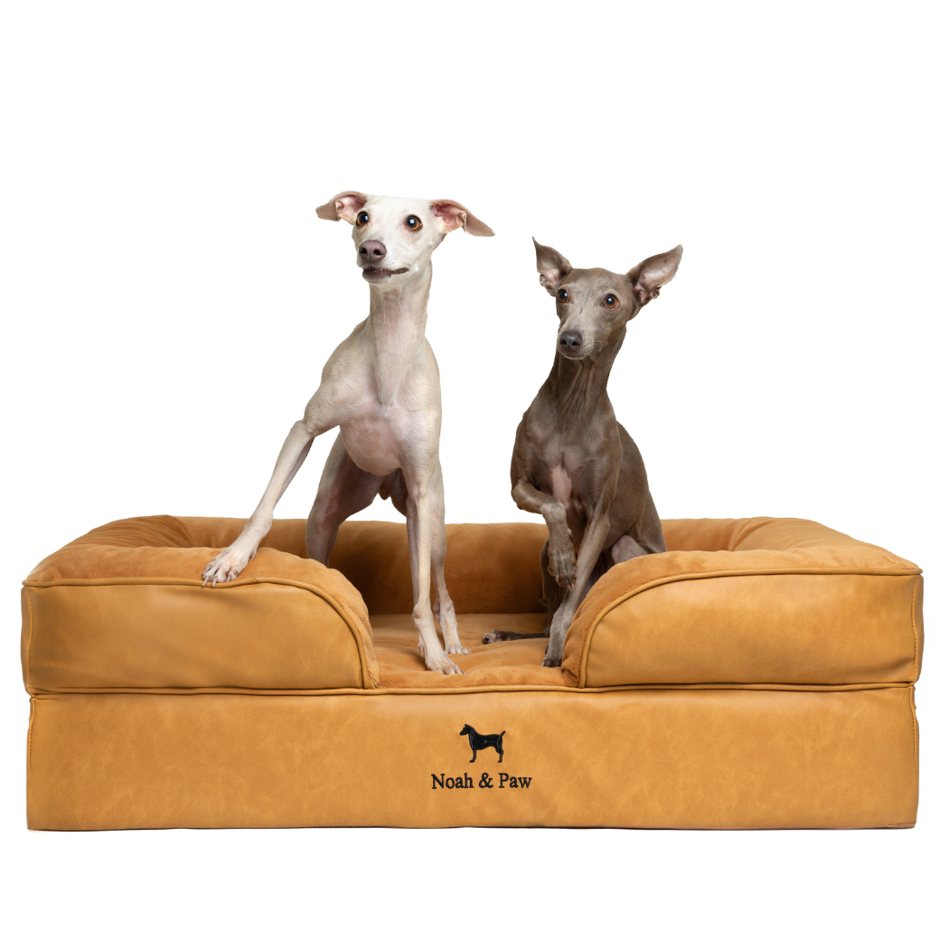 NOAH AND PAW LLC - Faux Leather, Orthopedic Pet Bed, Eggshell Memory Foam, Infused with Cooling Gel, Sofa Style