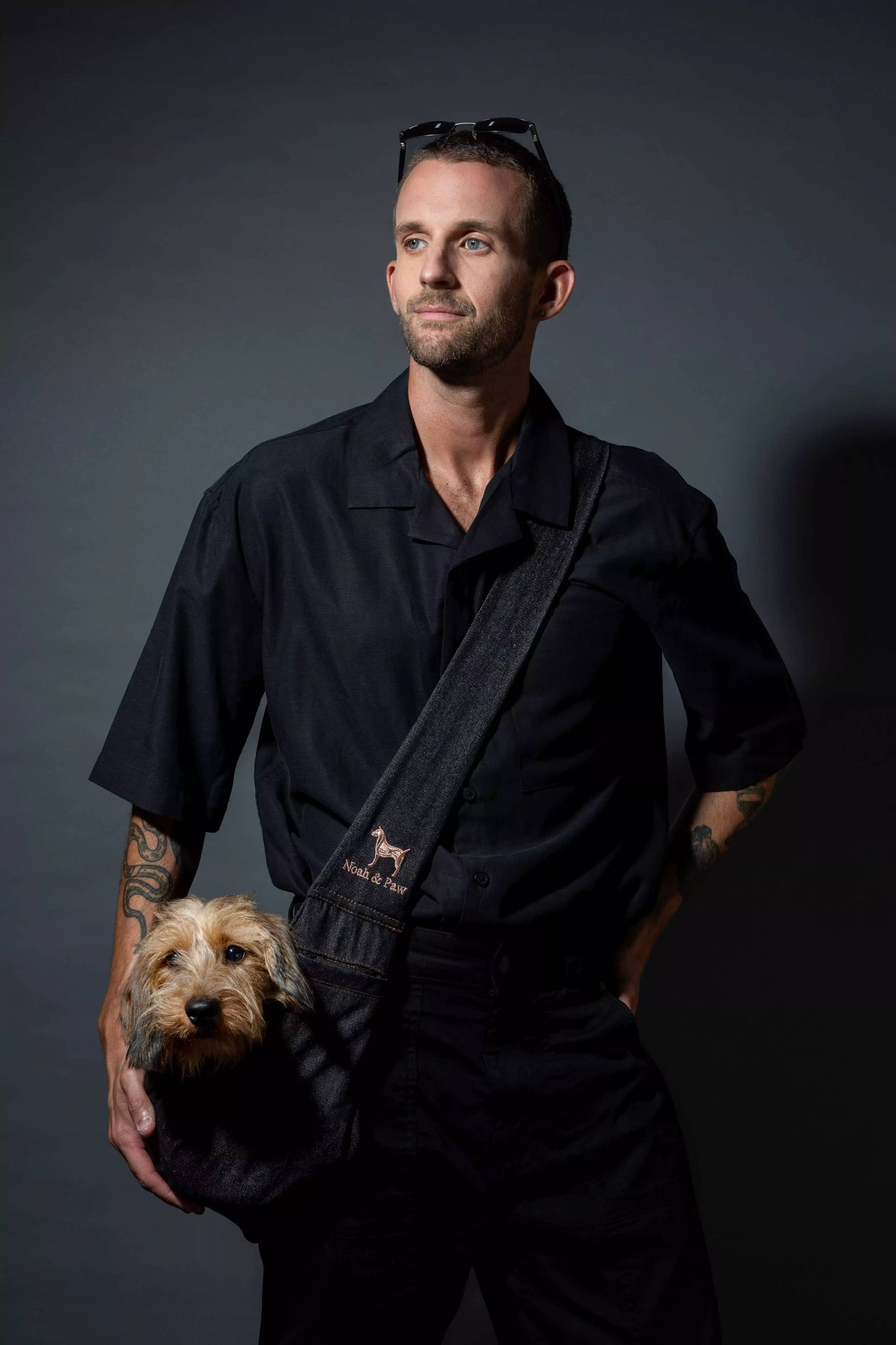 NOAH AND PAW LLC - Premium Denim Pet sling Carrier, Snap Style, Black