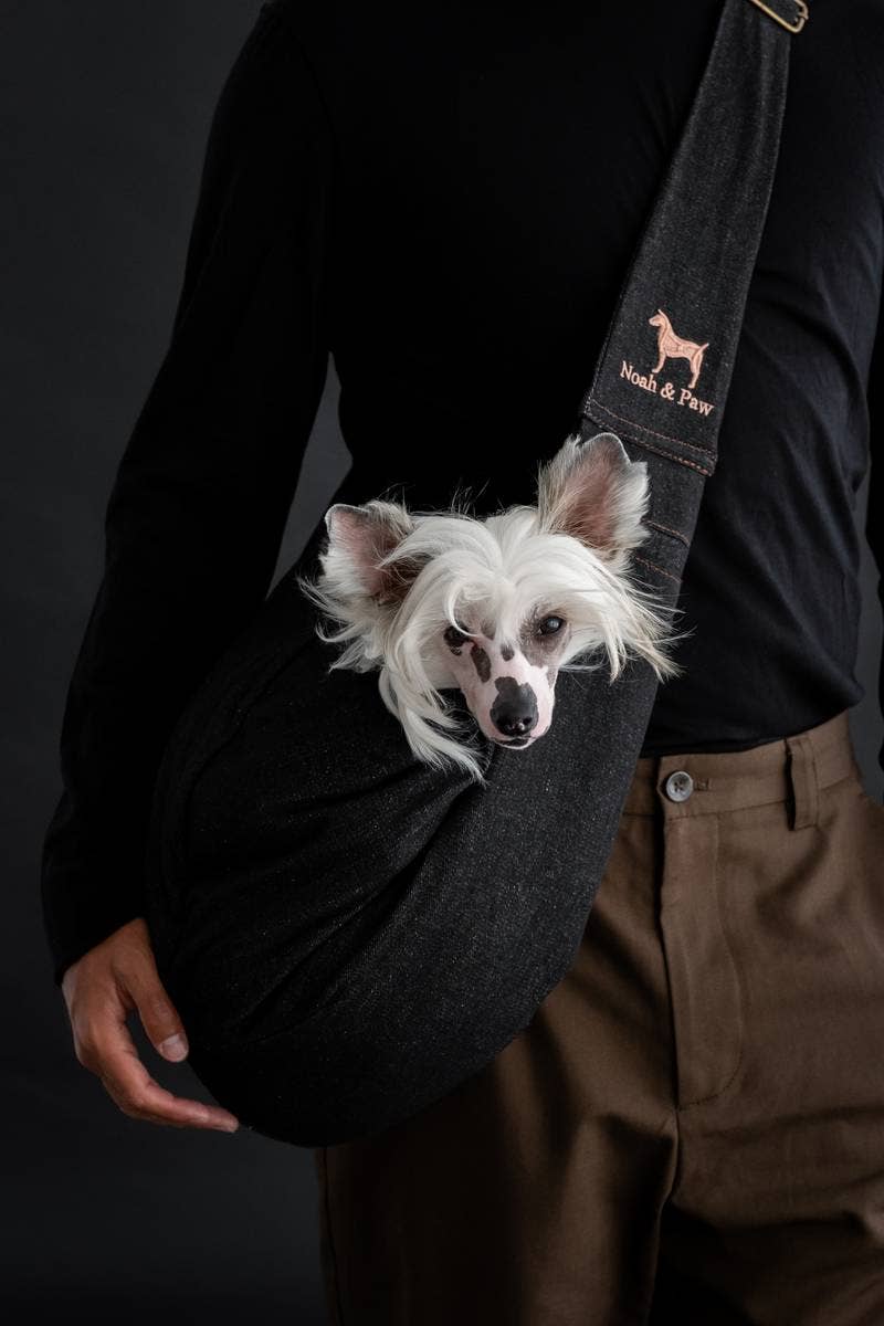 NOAH AND PAW LLC - Dog Sling Carrier Black Denim - Snap