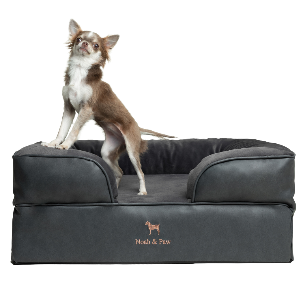 NOAH AND PAW LLC - Faux Leather, Orthopedic Pet Bed, Eggshell Memory Foam, Infused with Cooling Gel, Sofa Style
