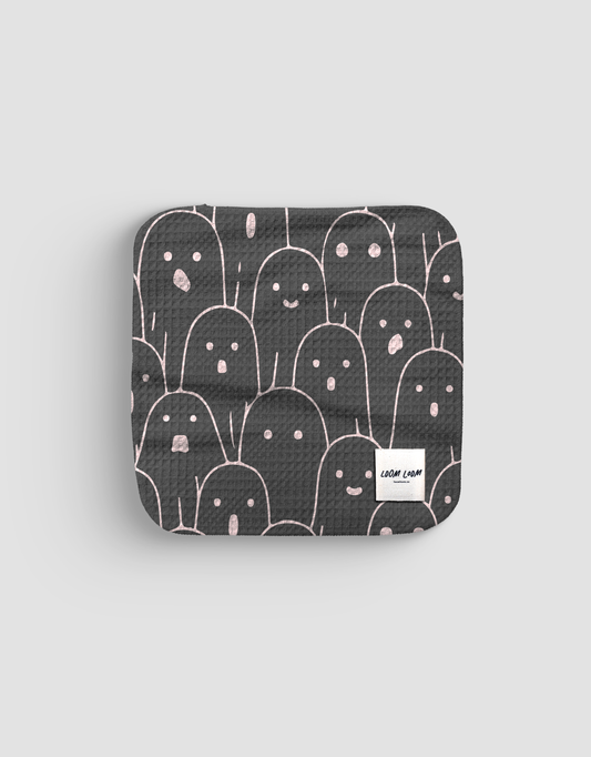 Loom Loom - Loom Loom Kitchen Dishcloth Towel - Black White Ghost Crowd Halloween Pattern Print Eco Microfiber Waffle Woven Dish Towel