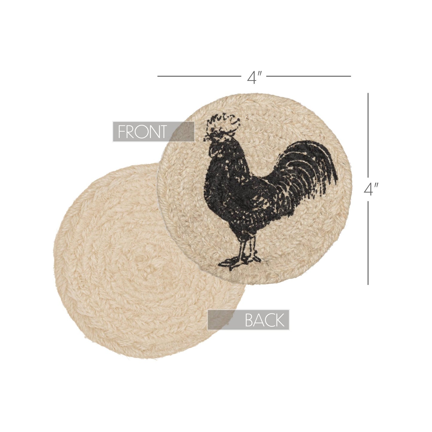 VHC Brands - Sawyer Mill Charcoal Poultry Jute Coaster Set of 6