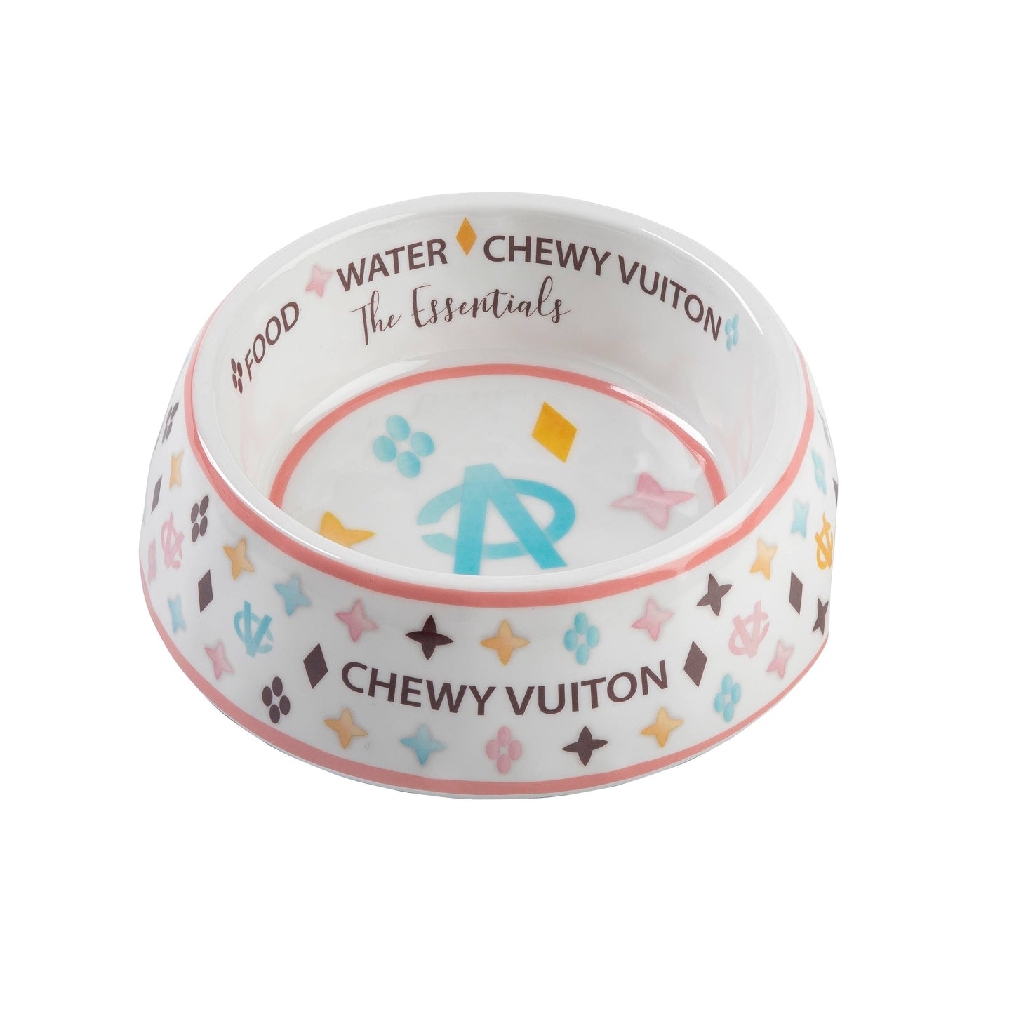 Haute Diggity Dog - White Chewy Vuiton Dog Bowl - 3 Sizes!! Dog Food Bowl