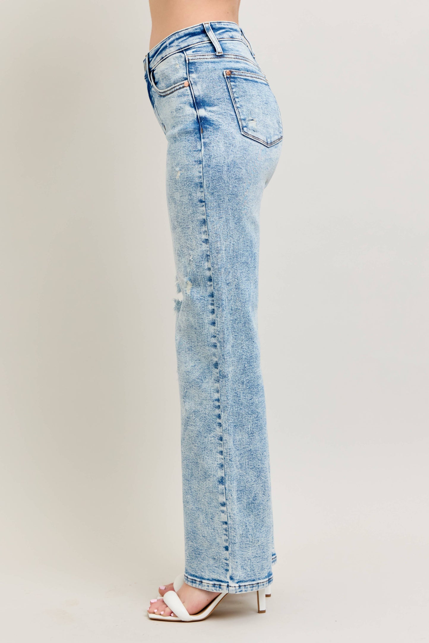 Mineral Wash High Waisted Distressed 90's Straight Jeans