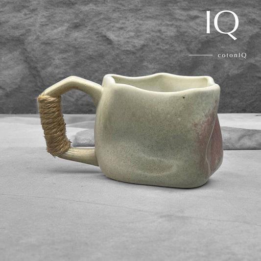 cotonIQ - Handcrafted Ceramic Mug – Rustic Unique Piece – White and Shades of Lilac – 230 ml