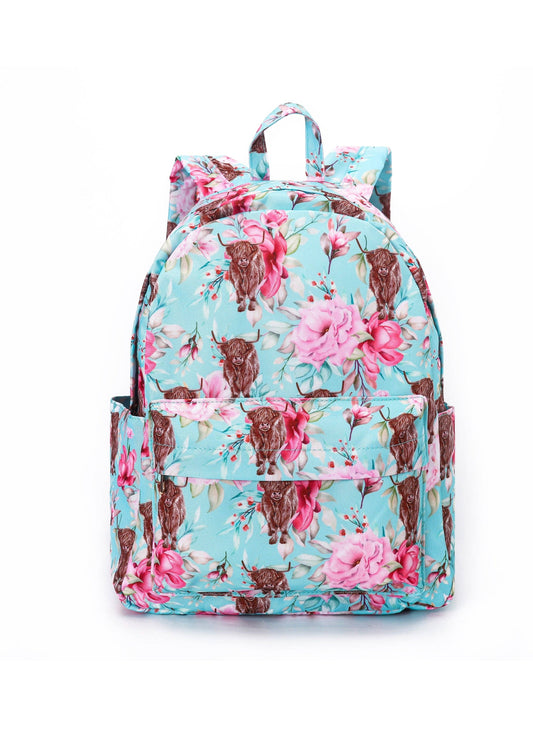 sassy kids palace - Highland Cow Flowers Little Girl Backpack