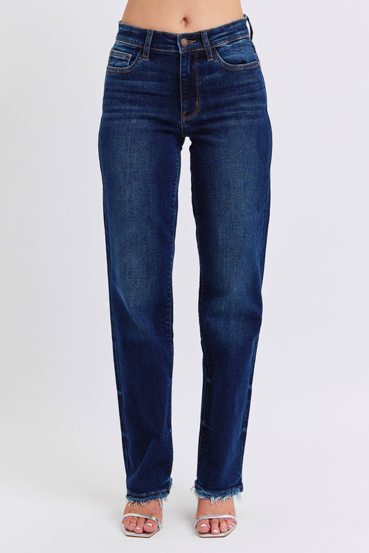 Judy Blue Jeans - Mid Rise Straight Leg with Fray Hem