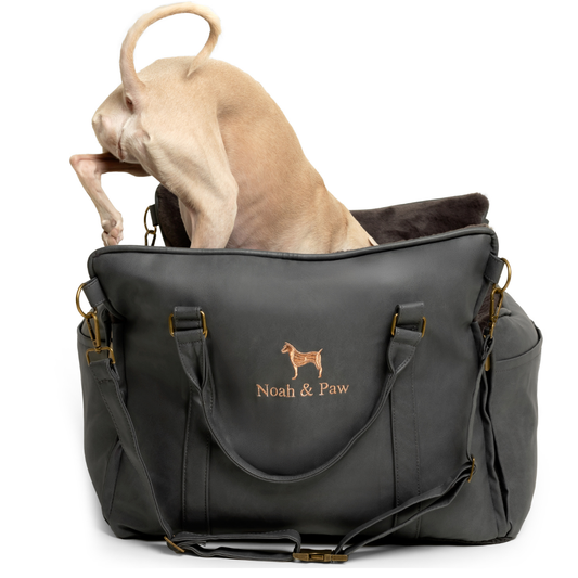 NOAH AND PAW LLC - Dog Car Seat Carrier Orthopedic Crushed Foam, Black, Vegan Leather