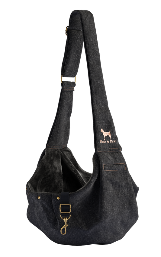 NOAH AND PAW LLC - Dog Sling Carrier Black Denim - Snap