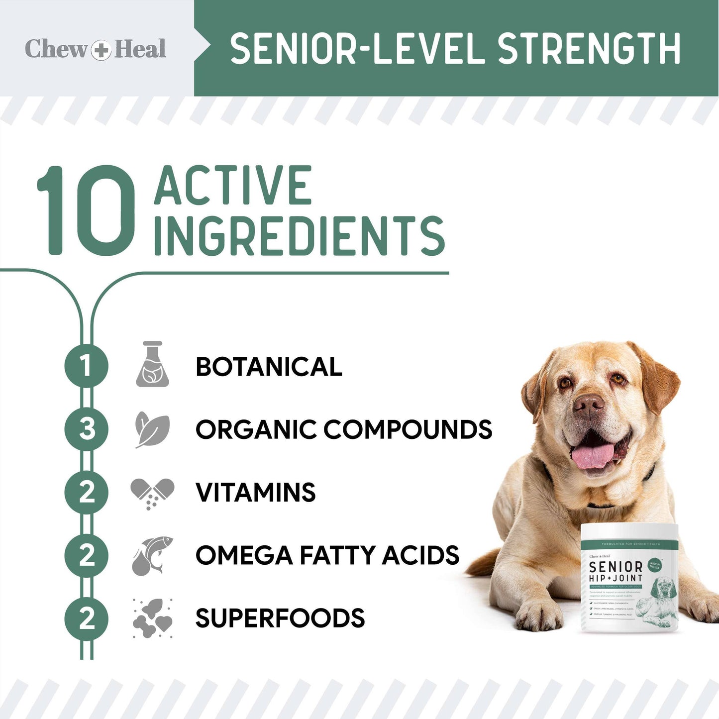 Chew + Heal - Senior Advanced Hip and Joint Soft Chews - Upgraded Formula
