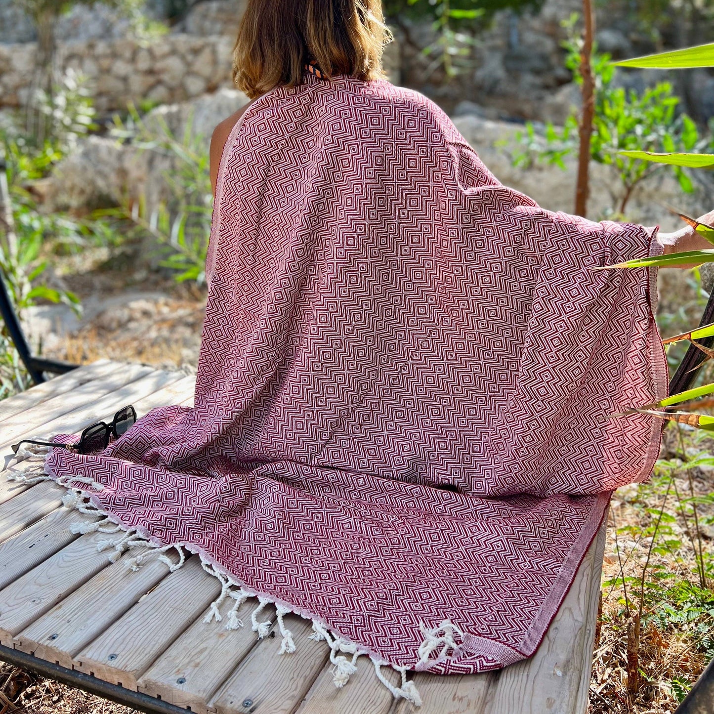 cotonIQ - Hammam towel | sauna towel | beach towel |Peru|bordeaux|180x100cm