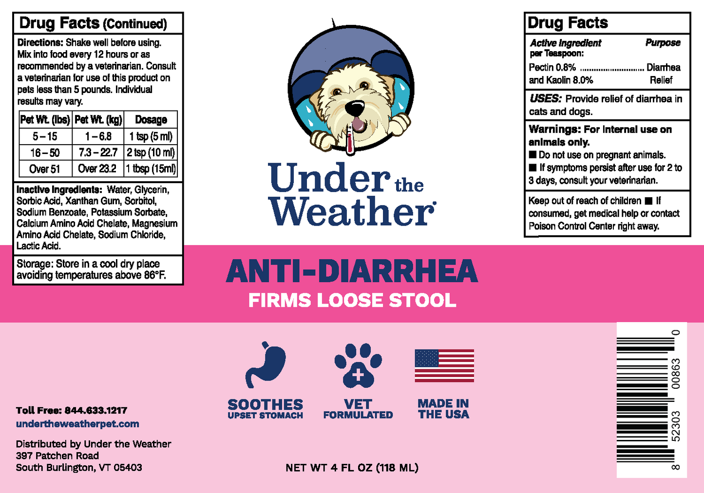 Under the Weather Pet - Anti-Diarrhea Liquid For Dogs