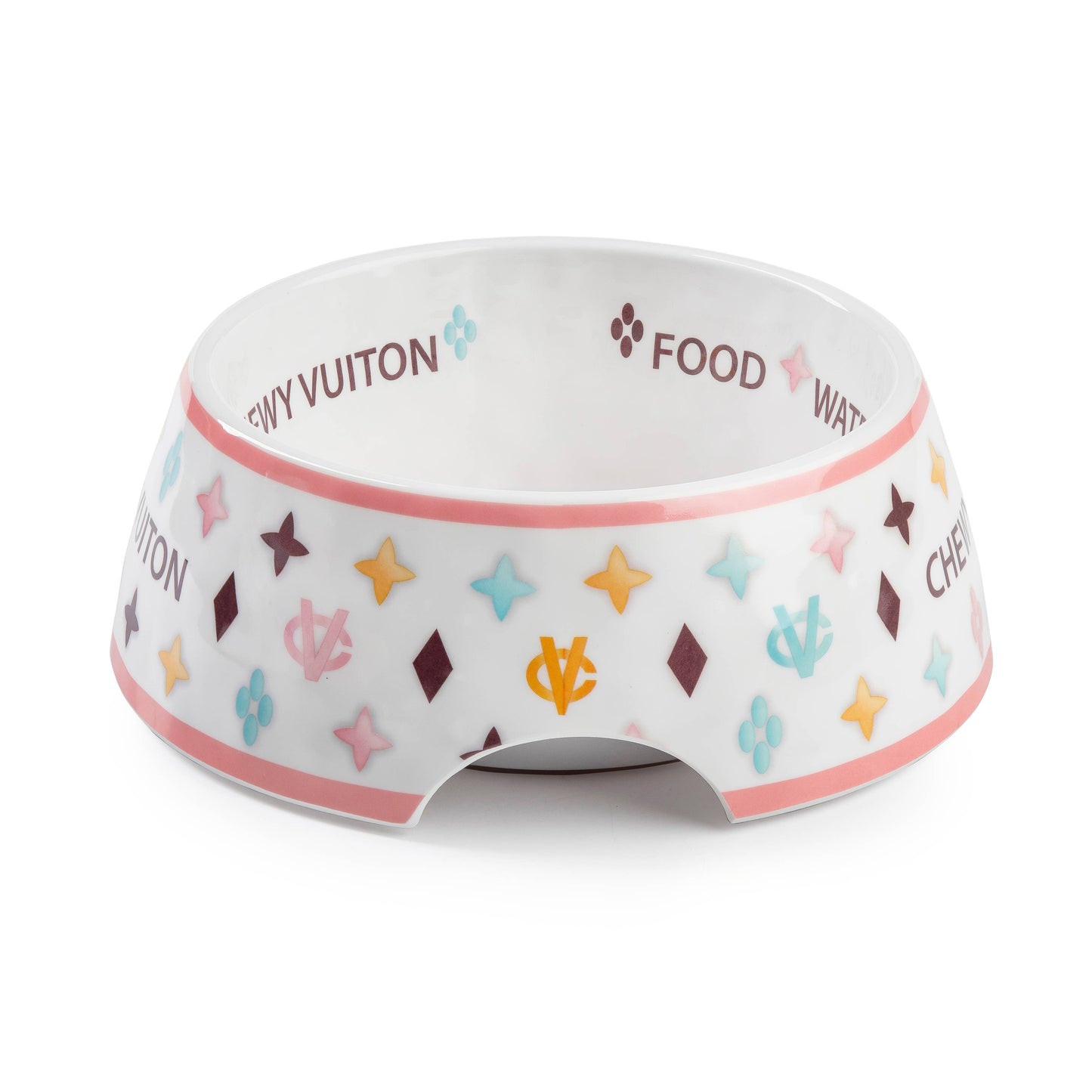 Haute Diggity Dog - White Chewy Vuiton Dog Bowl - 3 Sizes!! Dog Food Bowl