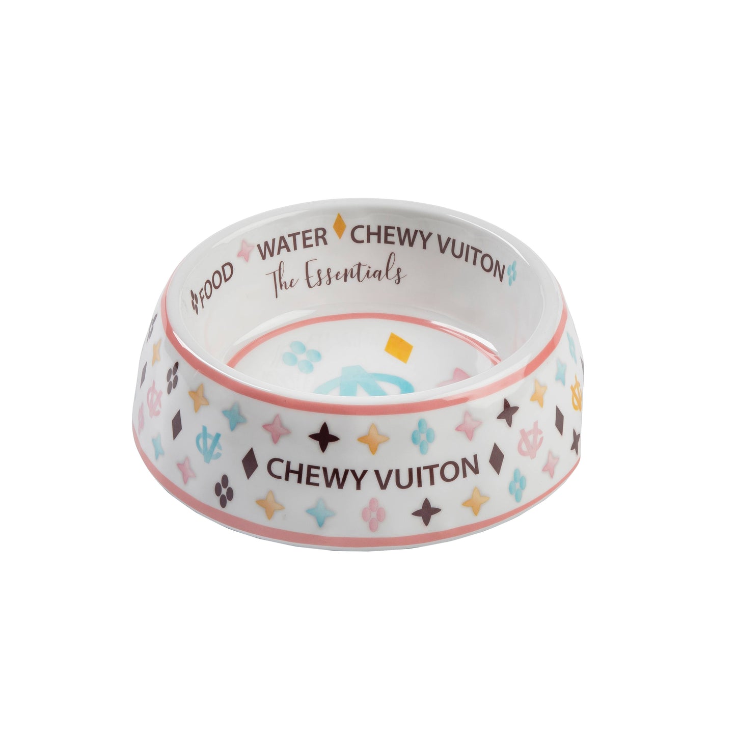 Haute Diggity Dog - White Chewy Vuiton Dog Bowl - 3 Sizes!! Dog Food Bowl