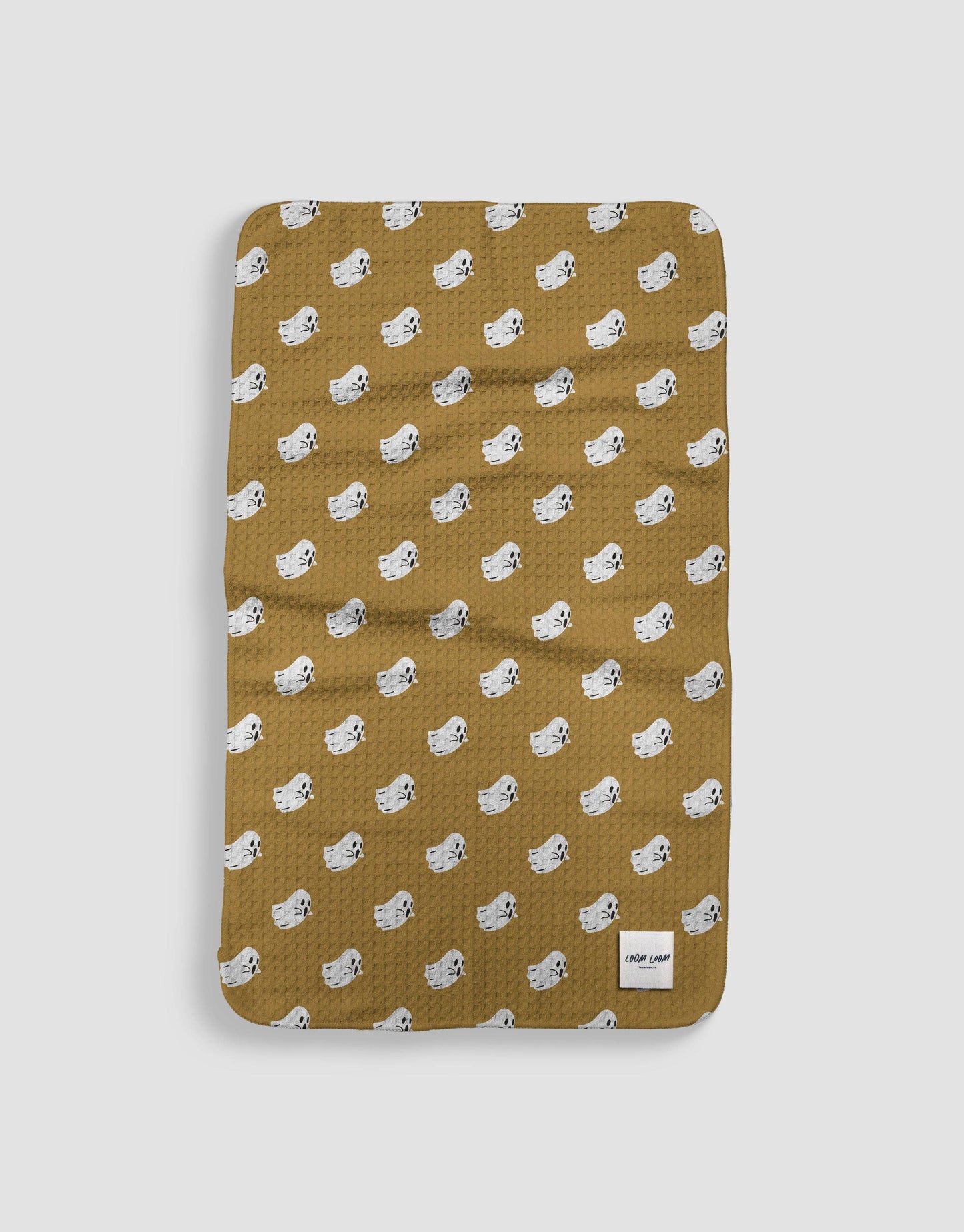 Loom Loom - Loom Loom Kitchen Tea Towel - Orange White Ghosts Halloween Geometric Pattern Print Eco Microfiber Waffle Woven Towel
