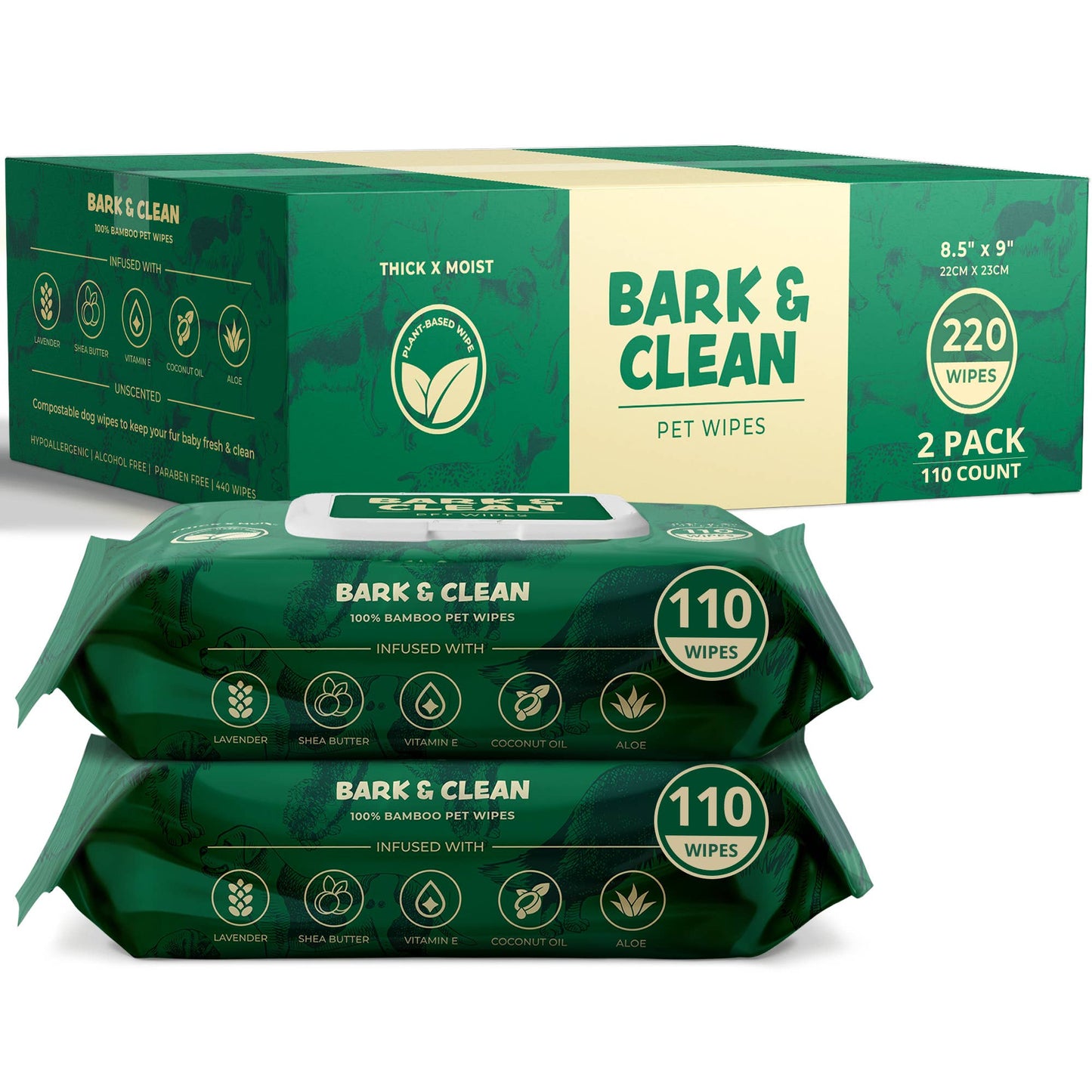 Chew + Heal - Extra Thick Herbal-Infused Dog Grooming Wipes - 220 Wipes