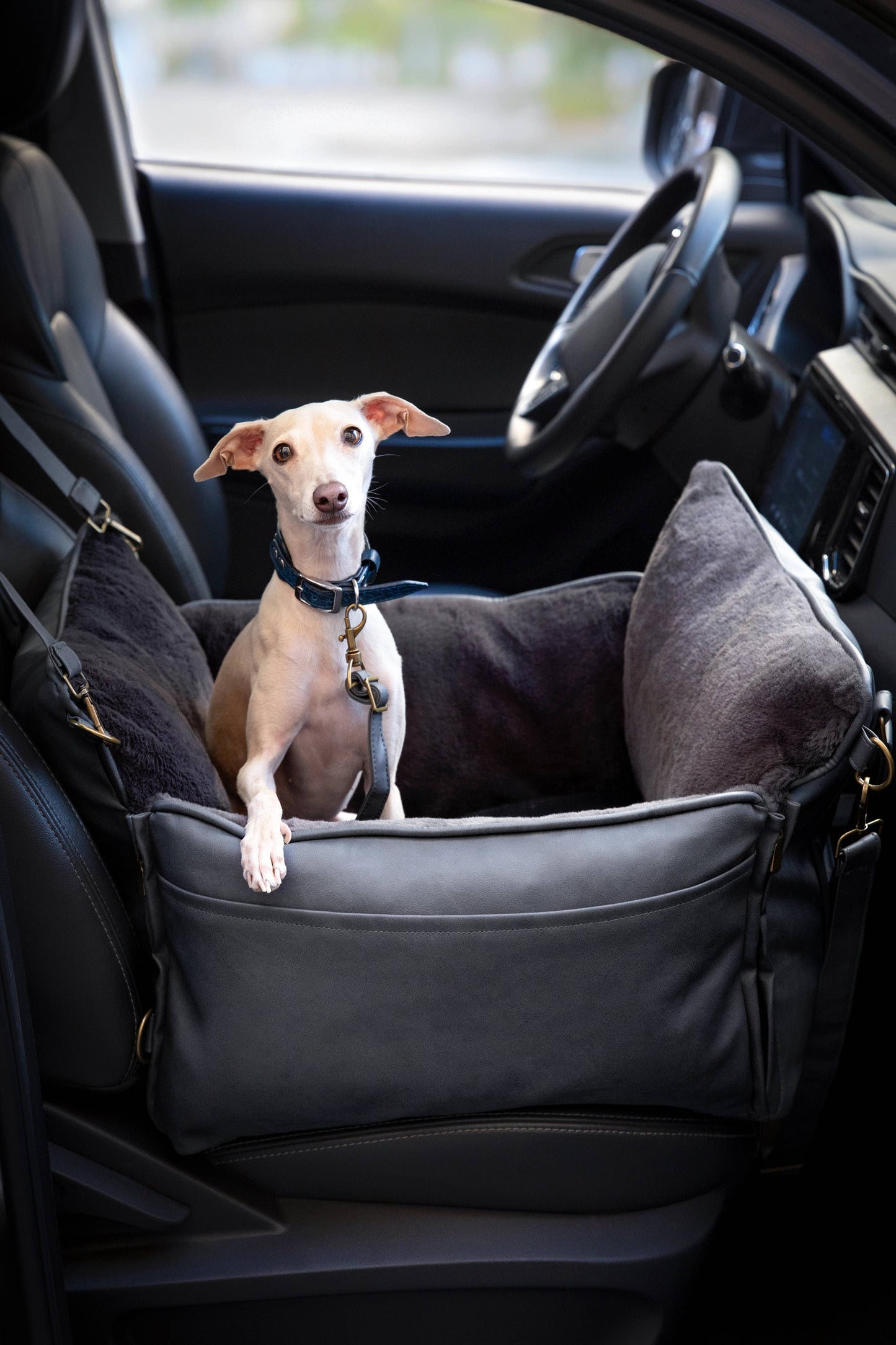 NOAH AND PAW LLC - Dog Car Seat Carrier Orthopedic Crushed Foam, Black, Vegan Leather