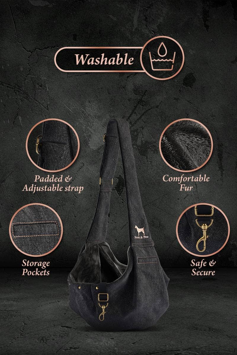 NOAH AND PAW LLC - Dog Sling Carrier Black Denim - Snap