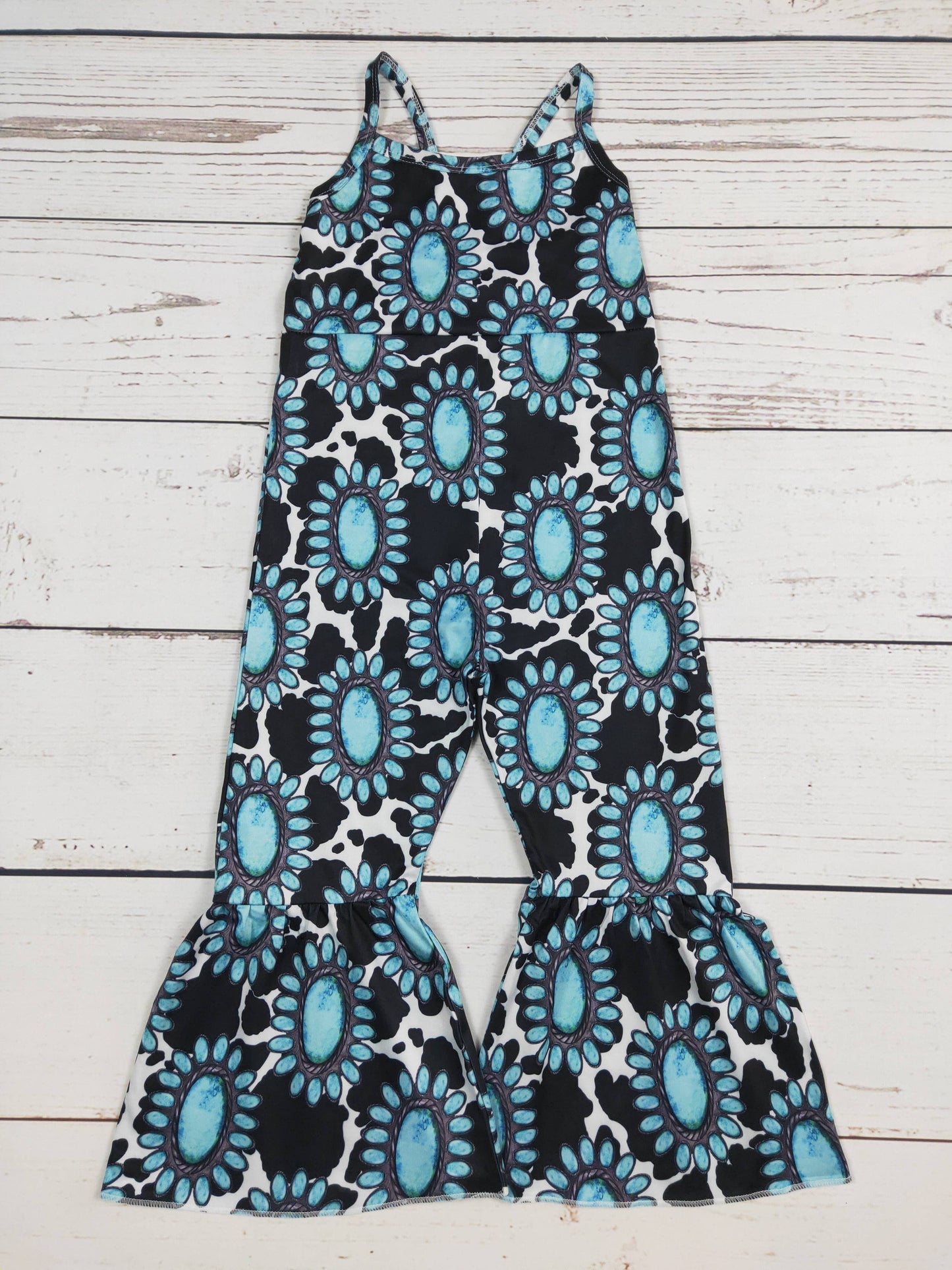 sassy kids palace - Turquoise Cow Printed Baby Girls Jumpsuit