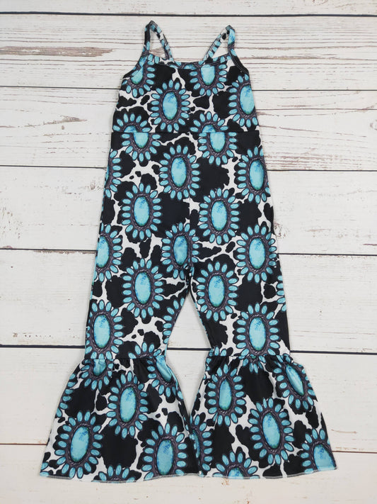 sassy kids palace - Turquoise Cow Printed Baby Girls Jumpsuit