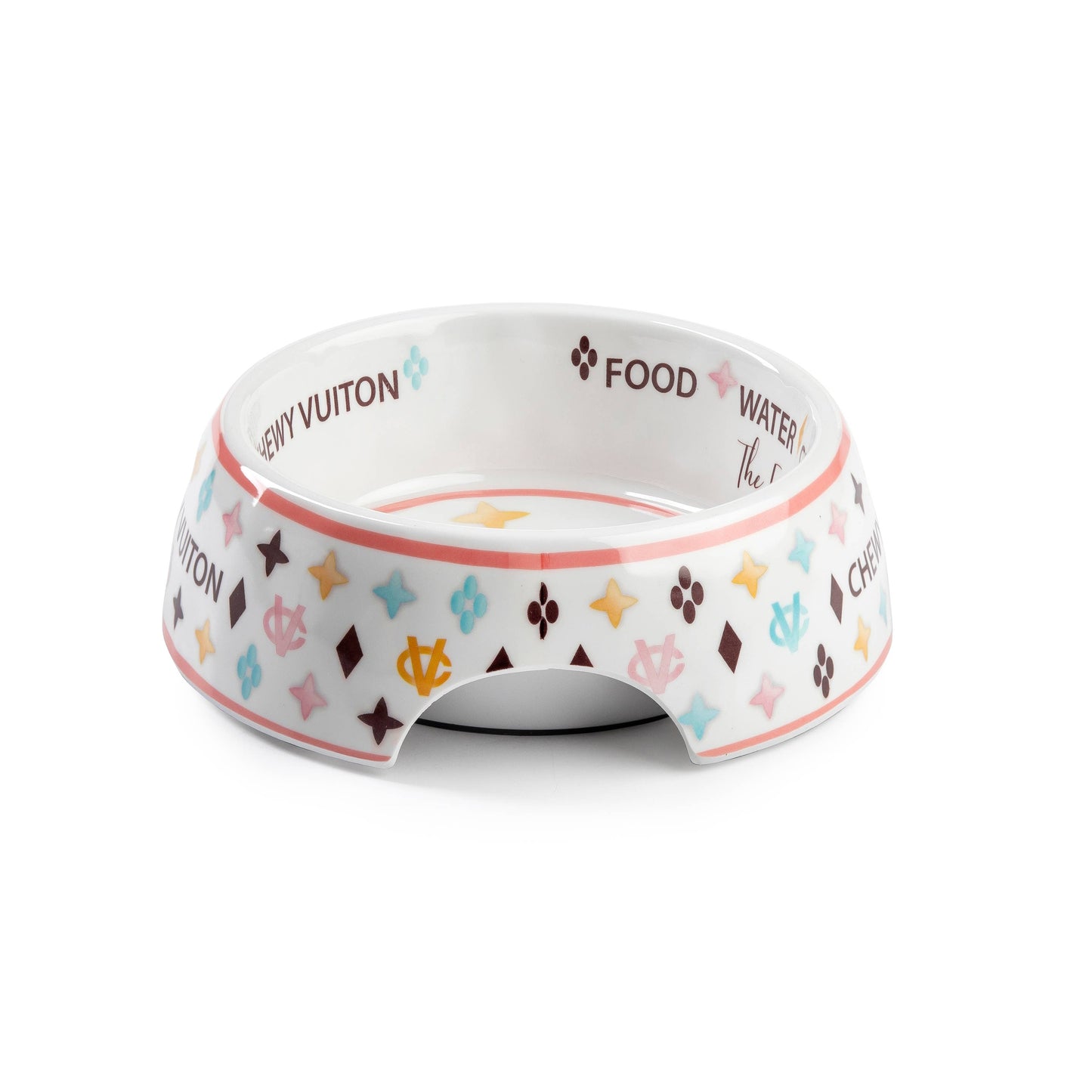 Haute Diggity Dog - White Chewy Vuiton Dog Bowl - 3 Sizes!! Dog Food Bowl