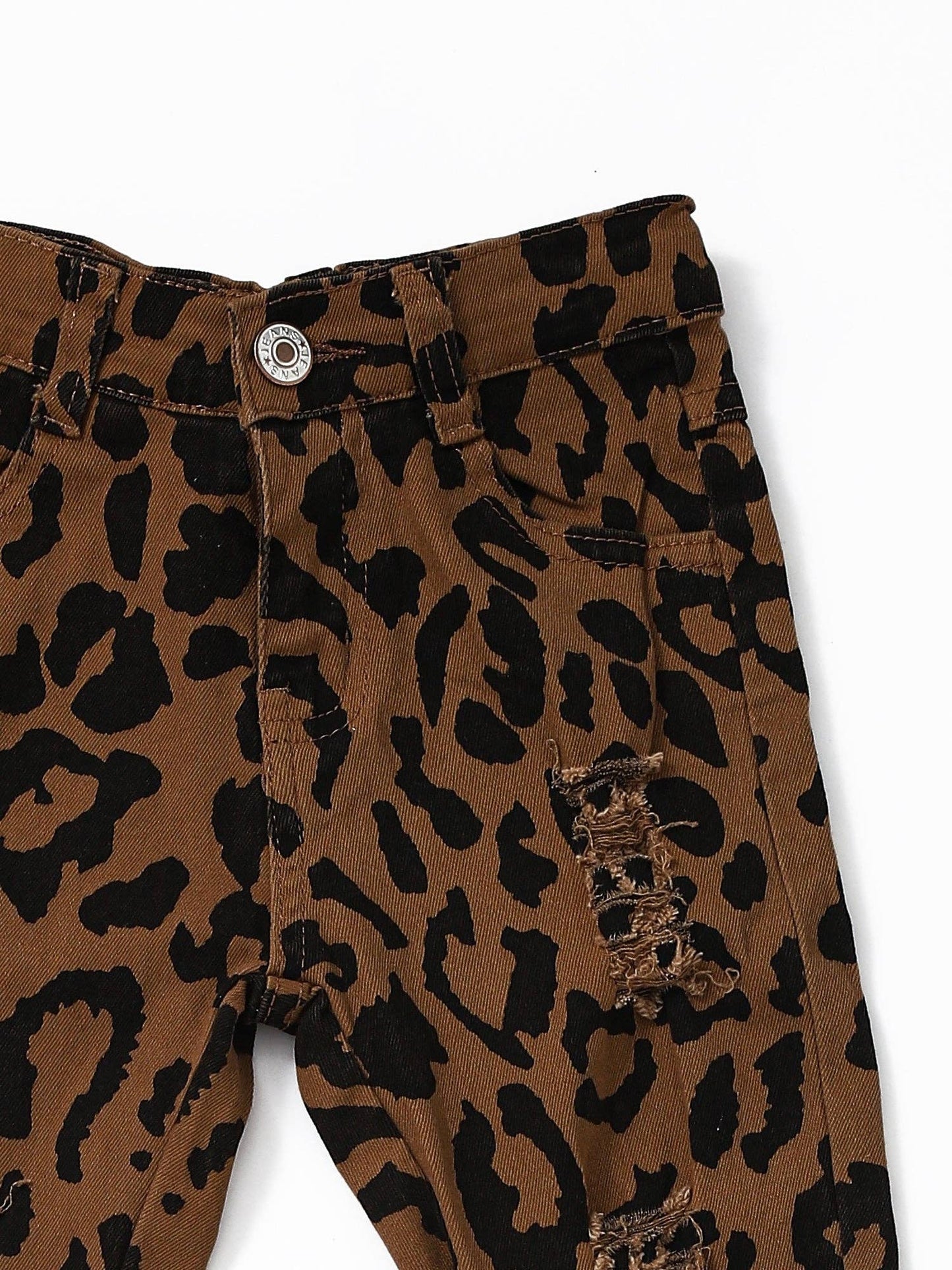 sassy kids palace - Leopard Distressed Double Layer Girls Jeans