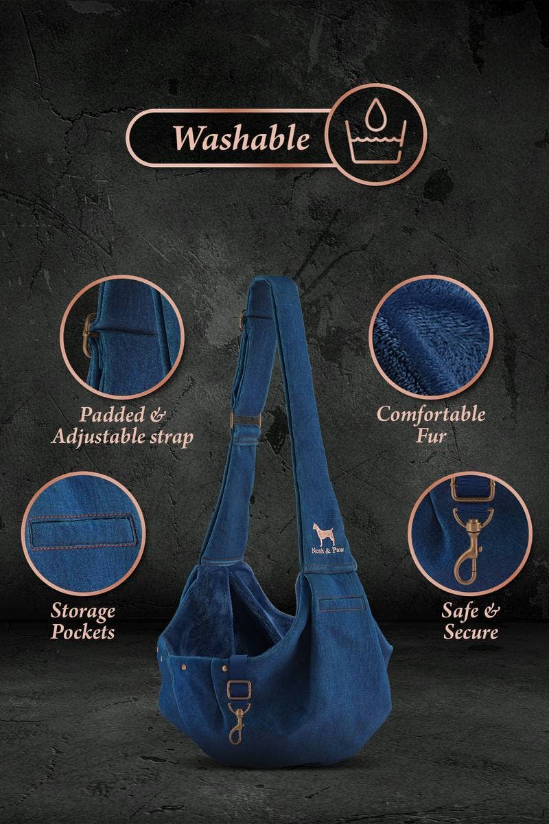NOAH AND PAW LLC - Dog Sling Carrier Light Blue Denim - Snap