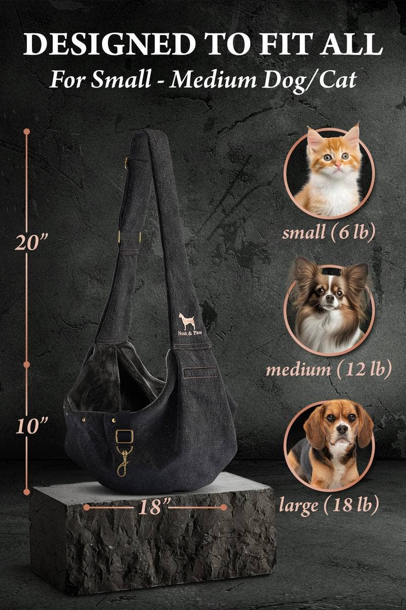 NOAH AND PAW LLC - Dog Sling Carrier Black Denim - Snap