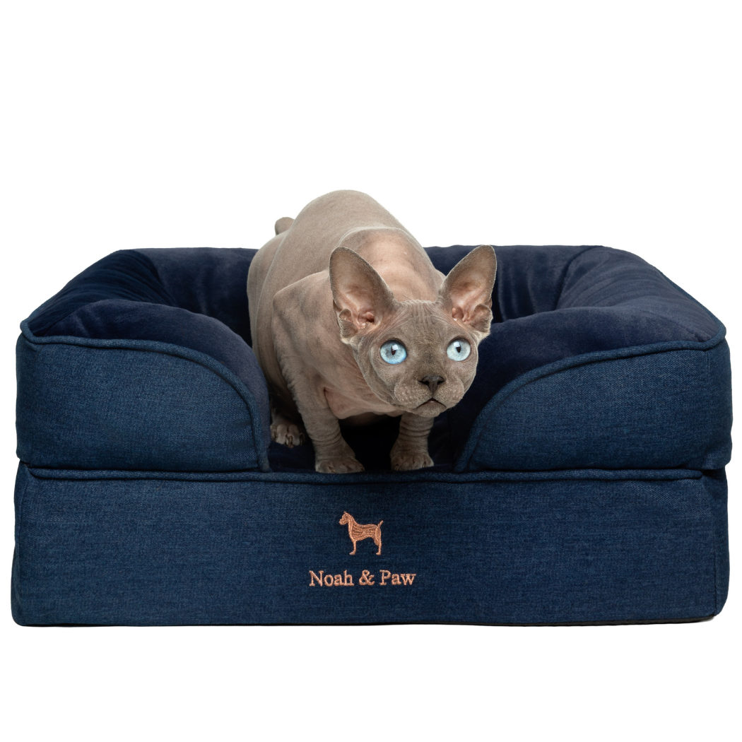 NOAH AND PAW LLC - Denim Orthopedic Pet Bed, Memory Foam, Infused with Cooling Gel