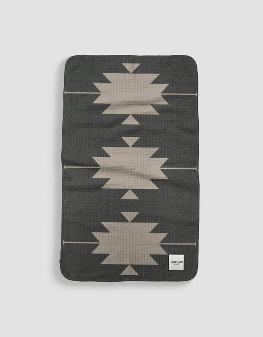 Loom Loom - Loom Loom Kitchen Tea Towel - Grey White Southwest Native American Pattern Printed Eco Microfiber Waffle Woven Towels