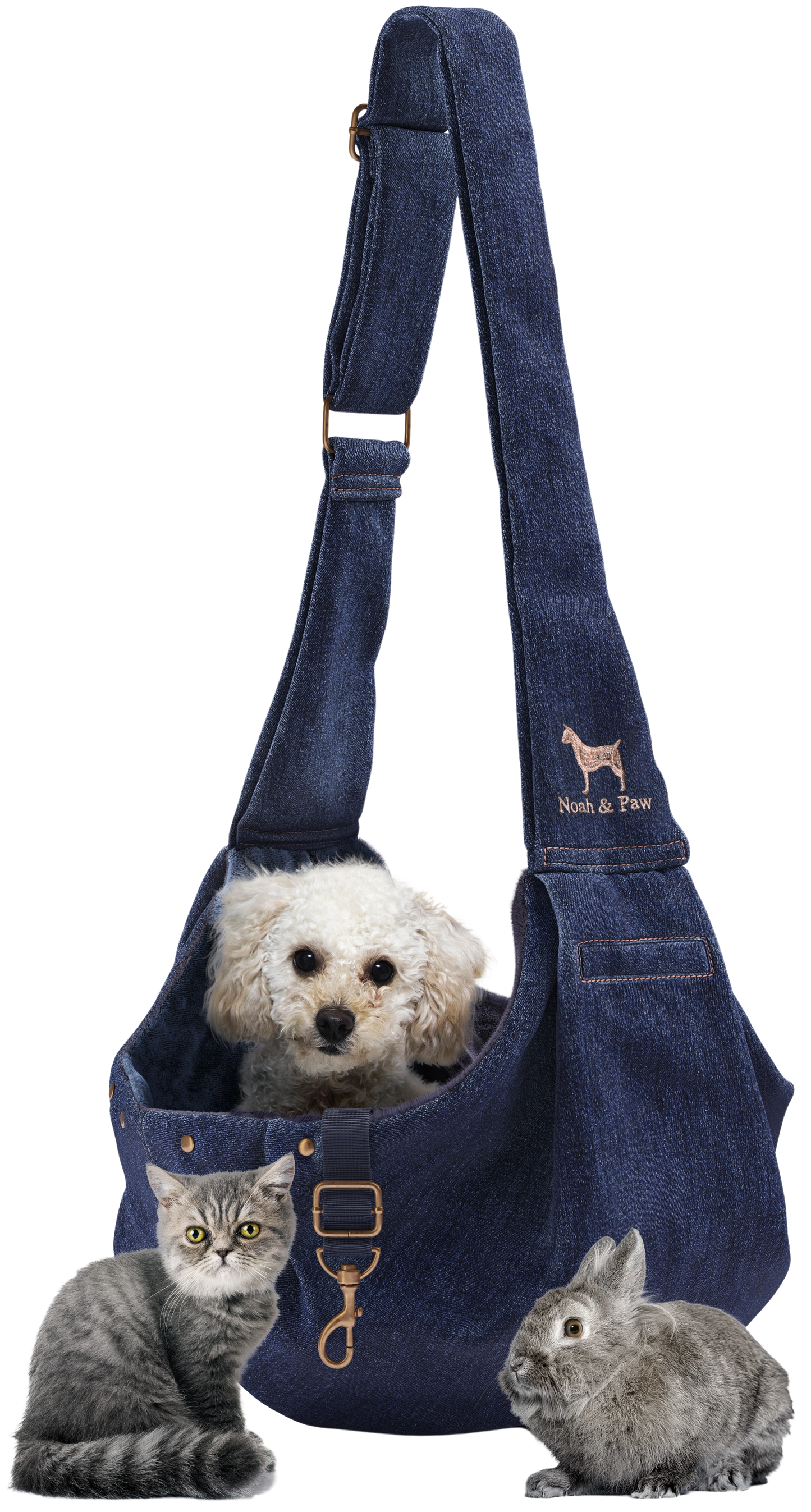 NOAH AND PAW LLC - Premium Denim Pet sling Carrier, Snap Style, Black