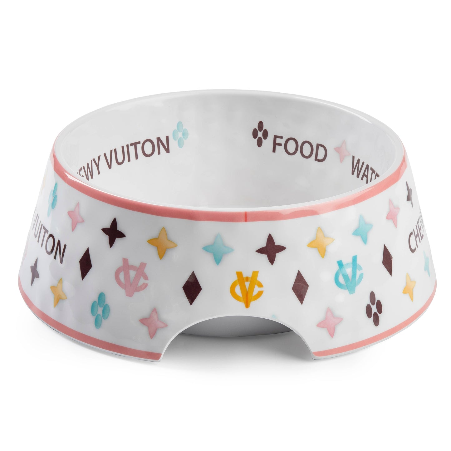 Haute Diggity Dog - White Chewy Vuiton Dog Bowl - 3 Sizes!! Dog Food Bowl