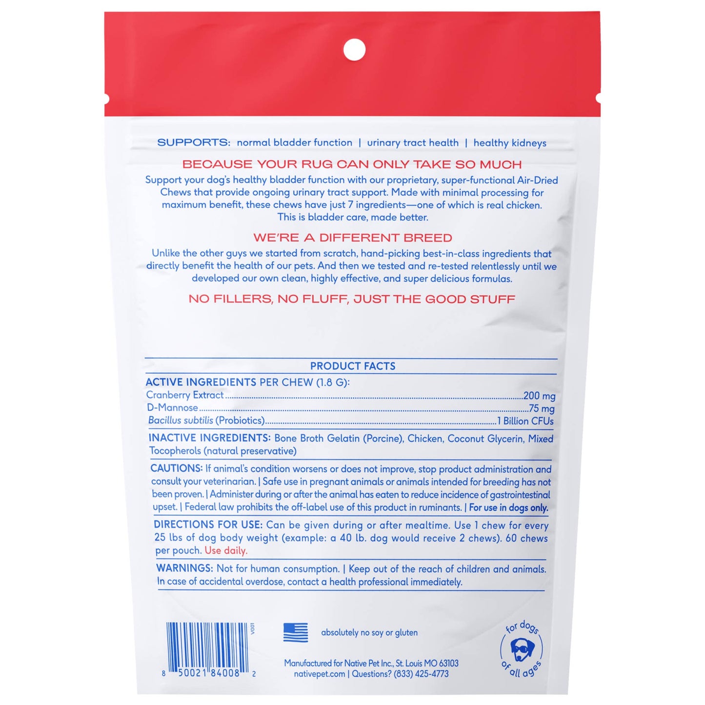 Native Pet - Cranberry Bladder Chews, Kidney & Urinary Supplement for Dog