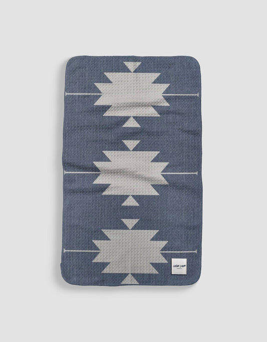 Loom Loom - Loom Loom Kitchen Tea Towel - Navy Blue White Southwest Native American Pattern Printed Eco Microfiber Waffle Woven Towels