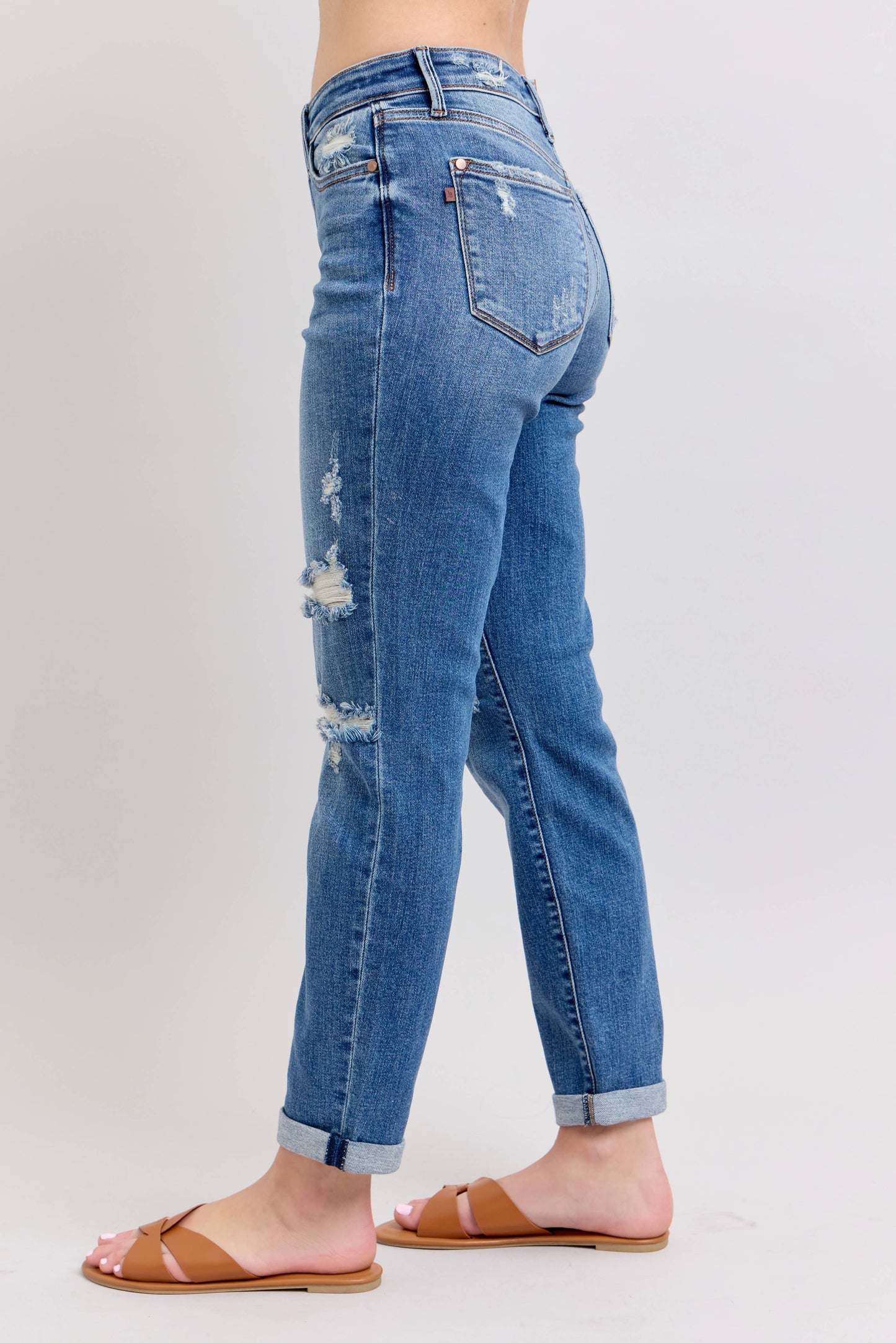 Judy Blue Jeans - Mid Rise Vintage Wash Boyfriend Fit W/ Distressed