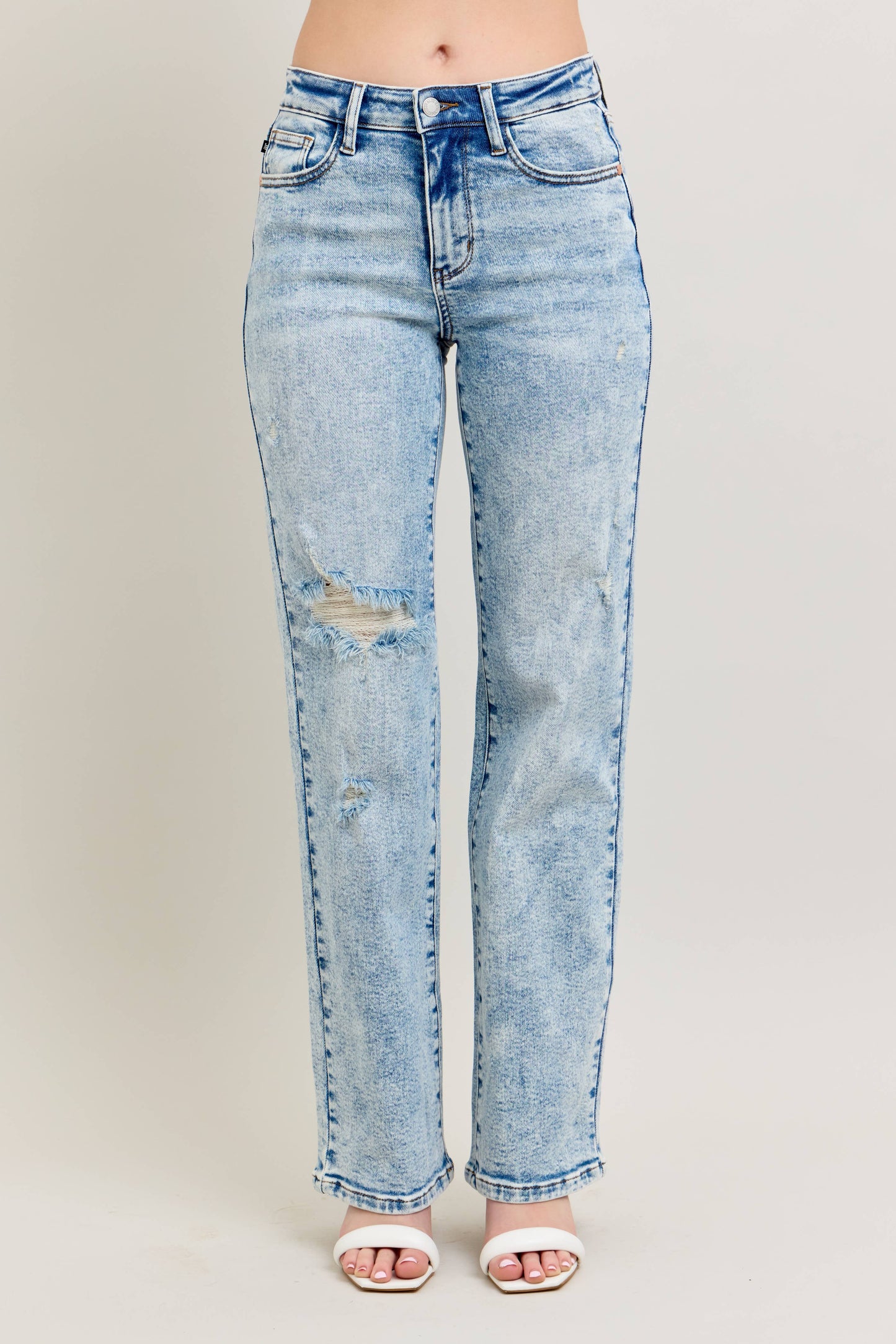 Mineral Wash High Waisted Distressed 90's Straight Jeans