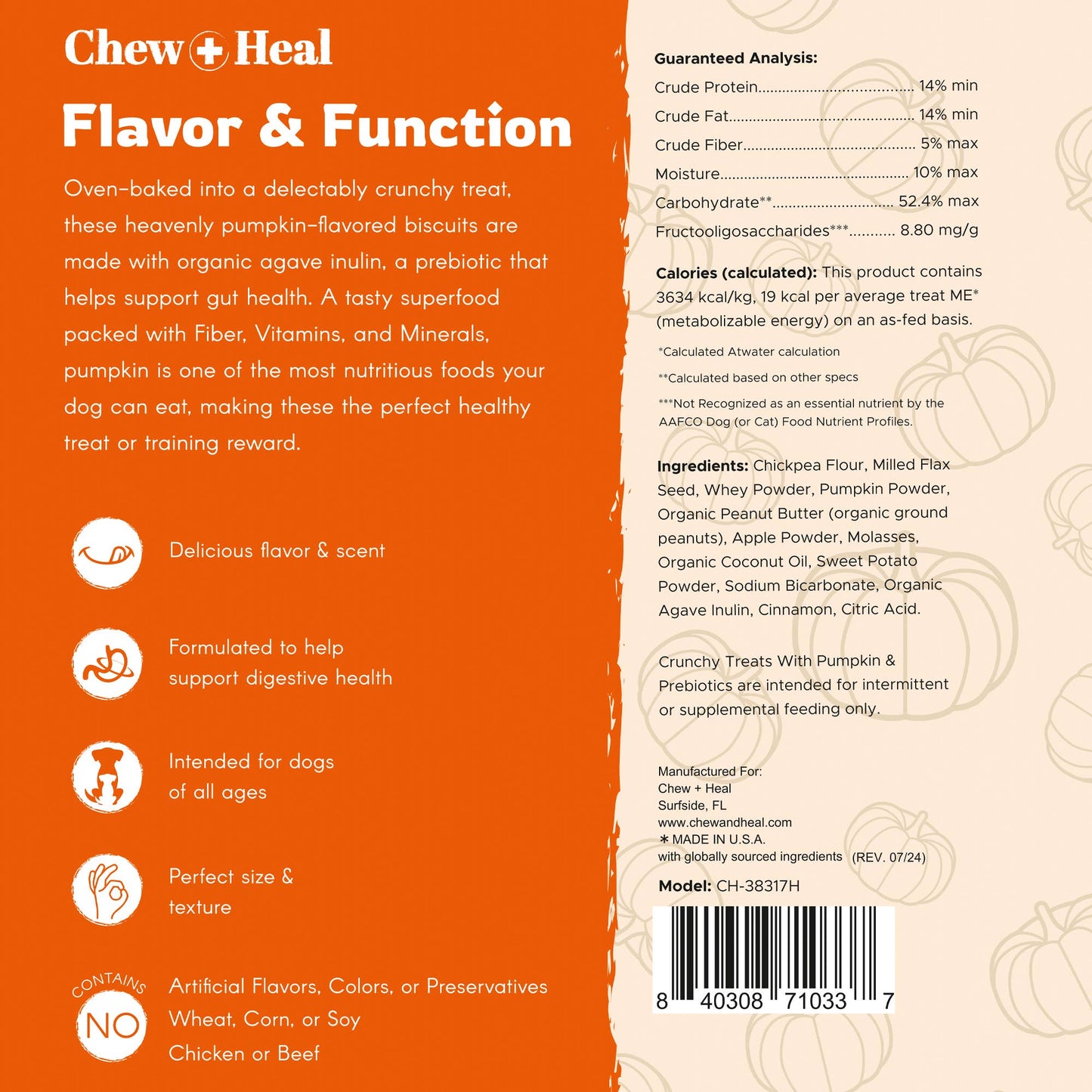 Chew + Heal - Crunchy Treats with Pumpkin & Probiotics for Dogs